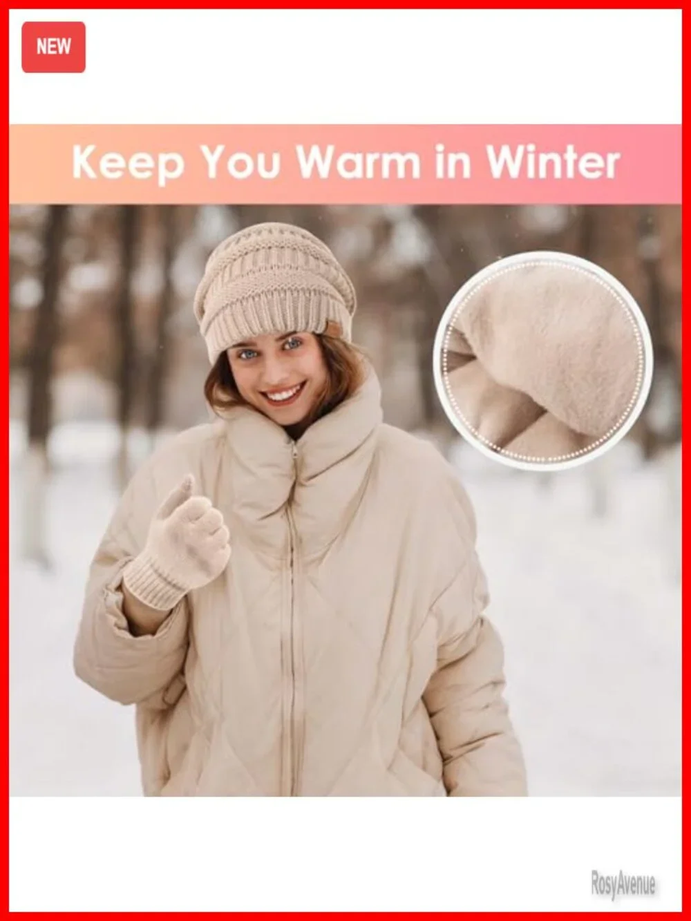 Fleece Lined Winter Hat with Touchscreen Gloves Set Skullies & Beanies